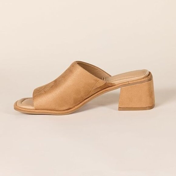 Amazon Essentials Mules Size 13 Tan Faux Suede Block-Heel Memory Foam Cushion - Picture 4 of 8